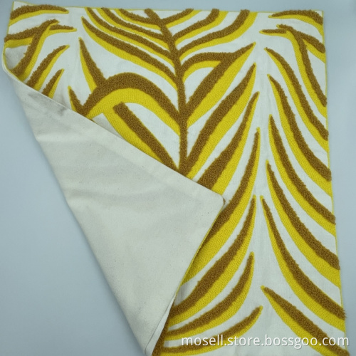 Yellow Square Lumbar Pillow Cover with Leaf Pattern